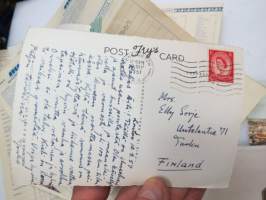 Area Matkatoimisto - Maatkasuunnitelma insinööri J.S. 4.9.-29.9.1957, hotellikuitit, postikortteja Glasgow´n opas, 2 kpl menua, joista toinen lähetetty kotiin