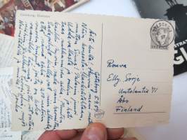 Area Matkatoimisto - Maatkasuunnitelma insinööri J.S. 4.9.-29.9.1957, hotellikuitit, postikortteja Glasgow´n opas, 2 kpl menua, joista toinen lähetetty kotiin