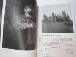 Area Matkatoimisto - Maatkasuunnitelma insinööri J.S. 4.9.-29.9.1957, hotellikuitit, postikortteja Glasgow´n opas, 2 kpl menua, joista toinen lähetetty kotiin