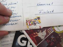 Area Matkatoimisto - Maatkasuunnitelma insinööri J.S. 4.9.-29.9.1957, hotellikuitit, postikortteja Glasgow´n opas, 2 kpl menua, joista toinen lähetetty kotiin