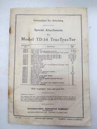 International / Mc Cormick TD-14 Diesel telaketjutraktori käyttöohjekirja + Special Attachments  TD-14 TracTractor (lisälaitteet rakenne ja osat - erillinen