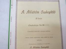 A. Ahlström Osakeyhtiö, Noormarkku 1972, B-sarja BK 10 osaketta á 500 mk = 5 000 mk -osakekirja -share certificate