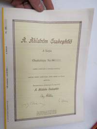 A. Ahlström Osakeyhtiö, Noormarkku 1972, B-sarja BU 10 osaketta á 500 mk = 5 000 mk -osakekirja -share certificate