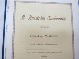 A. Ahlström Osakeyhtiö, Noormarkku 1972, A-sarja AU 1 osake á 500 mk = 500 mk -osakekirja -share certificate
