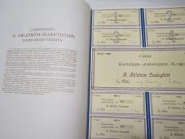 A. Ahlström Osakeyhtiö, Noormarkku 1972, A-sarja AU 1 osake á 500 mk = 500 mk -osakekirja -share certificate