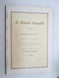 A. Ahlström Osakeyhtiö, Noormarkku 1972, A-sarja AU 10 osaketta á 500 mk = 5 000 mk -osakekirja -share certificate