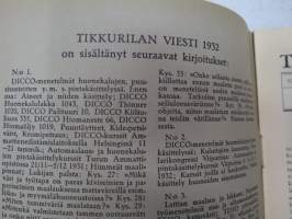 Tikkurilan Viesti 1932 nr 4 -asiakaslehti, sisältää mm. asiapitoisia ammattiartikkeleita maalaus- suojaus- ja pinnoitustöistä ja materiaaleista -customer