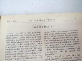 Tikkurilan Viesti 1933 nr 1 -asiakaslehti, sisältää mm. asiapitoisia ammattiartikkeleita maalaus- suojaus- ja pinnoitustöistä ja materiaaleista -customer