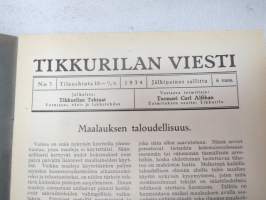 Tikkurilan Viesti 1934 nr 3 -asiakaslehti, sisältää mm. asiapitoisia ammattiartikkeleita maalaus- suojaus- ja pinnoitustöistä ja materiaaleista -customer