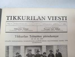 Tikkurilan Viesti 1933 nr 4 -asiakaslehti, sisältää mm. asiapitoisia ammattiartikkeleita maalaus- suojaus- ja pinnoitustöistä ja materiaaleista -customer