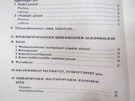 Tehokas ulkomaalaus - I Puurakenteiden ulkomaalaus ja -lakkaus II Kiviainespintaisten rakennusten ulkomaalaus III Galvanoidut peltikatot ja syöksytorvet IV