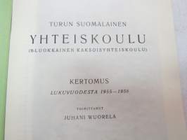 Turun Suomalainen Yhteiskoulu TSYK lukuvuonna 1955-1956 -vuosikertomus oppilasluetteloineen -school yearbook with pupils listings