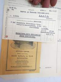 Keskusosuusliike Hankkija, Helsinki 11.8.1923 - Sauvon ja Karunan Osuusmeijeri -asiakirja, mukaan liimattu viskuri Joutusa / viljanlajittelija Triumf esite