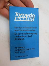 Torpedo Duomatic 102 nav med broms skötsel, demontage, reservdelar-polkupyörännapa, käyttöohje ja varaosat, ruotsinkielinen -owner´s manual &amp; parts for cycle
