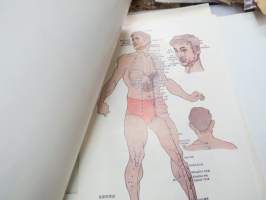 Charts of Meridians and their points -kiinalaisen lääketieteen ihmisruumiin meridiaanit, kuvat ja tekstiosuus