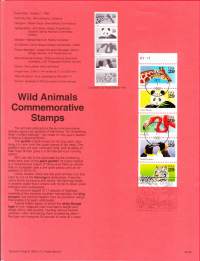 USA - 1992, October 1st: Wild Animals Commemorative Stamps/Villieläimiä -Kirahvi, jättiläispanda, flamingo, kuningaspingviini, Bengalin