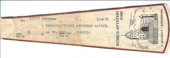 Keskus-Apteekki Pori  - resepti signatuuri  1944