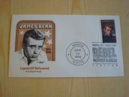 James Dean, 1996, USA, ensipäiväkuori, hieno esim. lahjaksi. Katso myös muut kohteeni mm. noin 1 500 erilaista amerikkalaista ensipäiväkuorta, noin 1 000