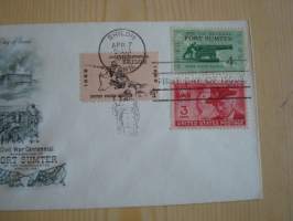 USA:n sisällissota, Fort Sumter, 1962, USA, ensipäiväkuori, kolme erilaista sisällissota-aiheista postimerkkiä, hieno esim. lahjaksi. Katso myös muut kohteeni
