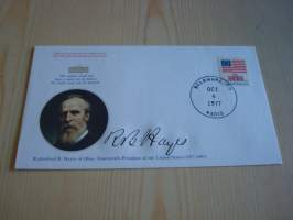 Presidentti Rutherford B. Hayes, 1977, USA, ensipäiväkuori, FDC, hieno esim. lahjaksi. Katso myös muut kohteeni mm. noin 1 500 erilaista amerikkalaista