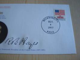 Presidentti Rutherford B. Hayes, 1977, USA, ensipäiväkuori, FDC, hieno esim. lahjaksi. Katso myös muut kohteeni mm. noin 1 500 erilaista amerikkalaista