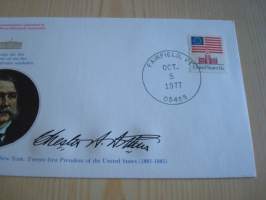 Presidentti Chester A. Arthur, 1977, USA, ensipäiväkuori, FDC, hieno esim. lahjaksi. Katso myös muut kohteeni mm. noin 1 500 erilaista amerikkalaista
