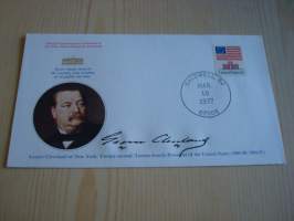 Presidentti Grover Cleveland, 1977, USA, ensipäiväkuori, FDC, hieno esim. lahjaksi. Katso myös muut kohteeni mm. noin 1 500 erilaista amerikkalaista