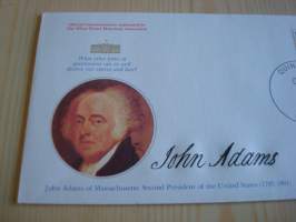 Presidentti John Adams, 1977, USA, ensipäiväkuori, FDC, hieno esim. lahjaksi. Katso myös muut kohteeni mm. noin 1 500 erilaista amerikkalaista ensipäiväkuorta,