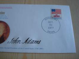 Presidentti John Adams, 1977, USA, ensipäiväkuori, FDC, hieno esim. lahjaksi. Katso myös muut kohteeni mm. noin 1 500 erilaista amerikkalaista ensipäiväkuorta,