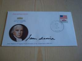 Presidentti James Madison, 1977, USA, ensipäiväkuori, FDC, hieno esim. lahjaksi. Katso myös muut kohteeni mm. noin 1 500 erilaista amerikkalaista