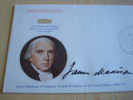 Presidentti James Madison, 1977, USA, ensipäiväkuori, FDC, hieno esim. lahjaksi. Katso myös muut kohteeni mm. noin 1 500 erilaista amerikkalaista