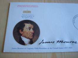 Presidentti James Monroe, 1977, USA, ensipäiväkuori, FDC, hieno esim. lahjaksi. Katso myös muut kohteeni mm. noin 1 500 erilaista amerikkalaista