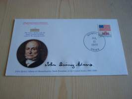 Presidentti John Quincy Adams, 1977, USA, ensipäiväkuori, FDC, hieno esim. lahjaksi. Katso myös muut kohteeni mm. noin 1 500 erilaista amerikkalaista