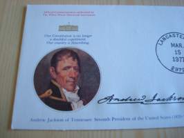 Presidentti Andrew Jackson, 1977, USA, ensipäiväkuori, FDC, hieno esim. lahjaksi. Katso myös muut kohteeni mm. noin 1 500 erilaista amerikkalaista