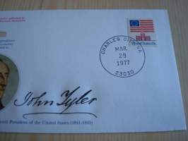 Presidentti John Tyler, 1977, USA, ensipäiväkuori, FDC, hieno esim. lahjaksi. Katso myös muut kohteeni mm. noin 1 500 erilaista amerikkalaista ensipäiväkuorta,