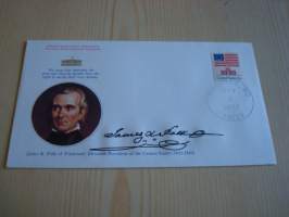 Presidentti James K. Polk, 1977, USA, ensipäiväkuori, FDC, hieno esim. lahjaksi. Katso myös muut kohteeni mm. noin 1 500 erilaista amerikkalaista