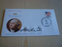 Presidentti George Washington, 1977, USA, ensipäiväkuori, FDC, hieno esim. lahjaksi. Katso myös muut kohteeni mm. noin 1 500 erilaista amerikkalaista