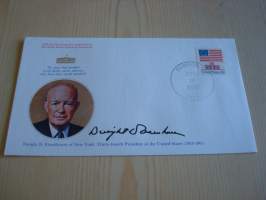 Presidentti Dwight D. Eisenhower, 1977, USA, ensipäiväkuori, FDC, hieno esim. lahjaksi. Katso myös muut kohteeni mm. noin 1 500 erilaista amerikkalaista