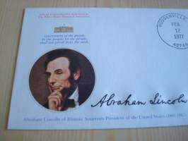 Presidentti Abraham Lincoln, 1977, USA, ensipäiväkuori, FDC, hieno esim. lahjaksi. Katso myös muut kohteeni mm. noin 1 500 erilaista amerikkalaista