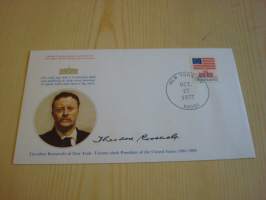 Presidentti Theodore Roosevelt, 1977, USA, ensipäiväkuori, FDC, hieno esim. lahjaksi. Katso myös muut kohteeni mm. noin 1 500 erilaista amerikkalaista