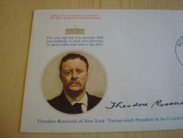 Presidentti Theodore Roosevelt, 1977, USA, ensipäiväkuori, FDC, hieno esim. lahjaksi. Katso myös muut kohteeni mm. noin 1 500 erilaista amerikkalaista