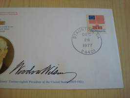 Presidentti Woodrow Wilson, 1977, USA, ensipäiväkuori, FDC, hieno esim. lahjaksi. Katso myös muut kohteeni mm. noin 1 500 erilaista amerikkalaista