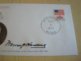 Presidentti Warren G. Harding, 1977, USA, ensipäiväkuori, FDC, hieno esim. lahjaksi. Katso myös muut kohteeni mm. noin 1 500 erilaista amerikkalaista
