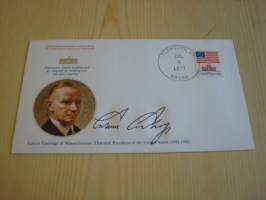 Presidentti Calvin Coolidge, 1977, USA, ensipäiväkuori, FDC, hieno esim. lahjaksi. Katso myös muut kohteeni mm. noin 1 500 erilaista amerikkalaista
