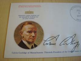Presidentti Calvin Coolidge, 1977, USA, ensipäiväkuori, FDC, hieno esim. lahjaksi. Katso myös muut kohteeni mm. noin 1 500 erilaista amerikkalaista