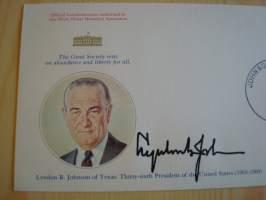 Presidentti Lyndon B. Johnson, 1977, USA, ensipäiväkuori, FDC, hieno esim. lahjaksi. Katso myös muut kohteeni mm. noin 1 500 erilaista amerikkalaista