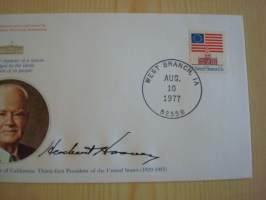 Presidentti Herbert Hoover, 1977, USA, ensipäiväkuori, FDC, hieno esim. lahjaksi. Katso myös muut kohteeni mm. noin 1 500 erilaista amerikkalaista