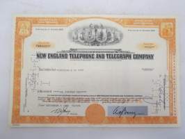 New England Telephone and Telegraph Company, 102 shares, nr YN003297 -share certificate / osakekirja