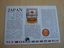 Samurai, 1990, Japani, numismatiikka-ensipäivänkuori, FDC, hieno esim. lahjaksi. Katso myös muut kohteeni mm. noin 1 500 erilaista amerikkalaista