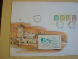 Olavinlinna, Suomen vaakuna, 1983, Suomi, ensipäivänkuori, FDC, huom. kuoren koko noin 18 cm x 26 cm eli huomattavasti isompi kuin normaali ensipäivänkuori,